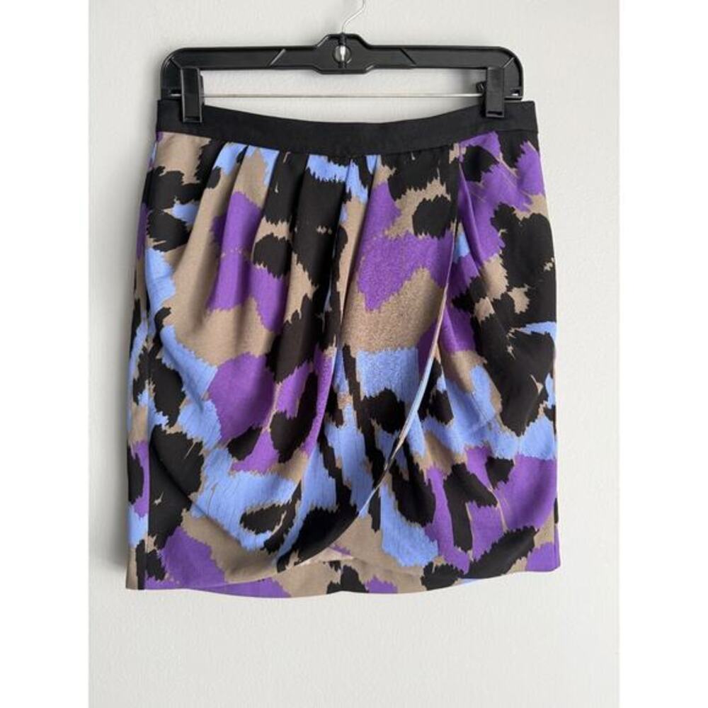 Banana Republic Mini Skirt Size 6 Purple Abstract Print Pleated Lined Zip Back